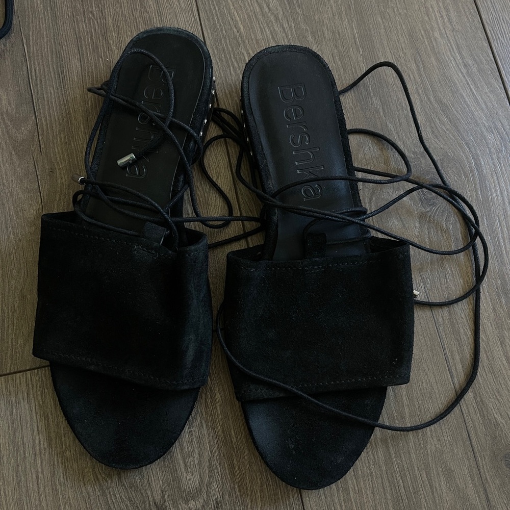 Bershka Black Women's Suede Leather Sandals